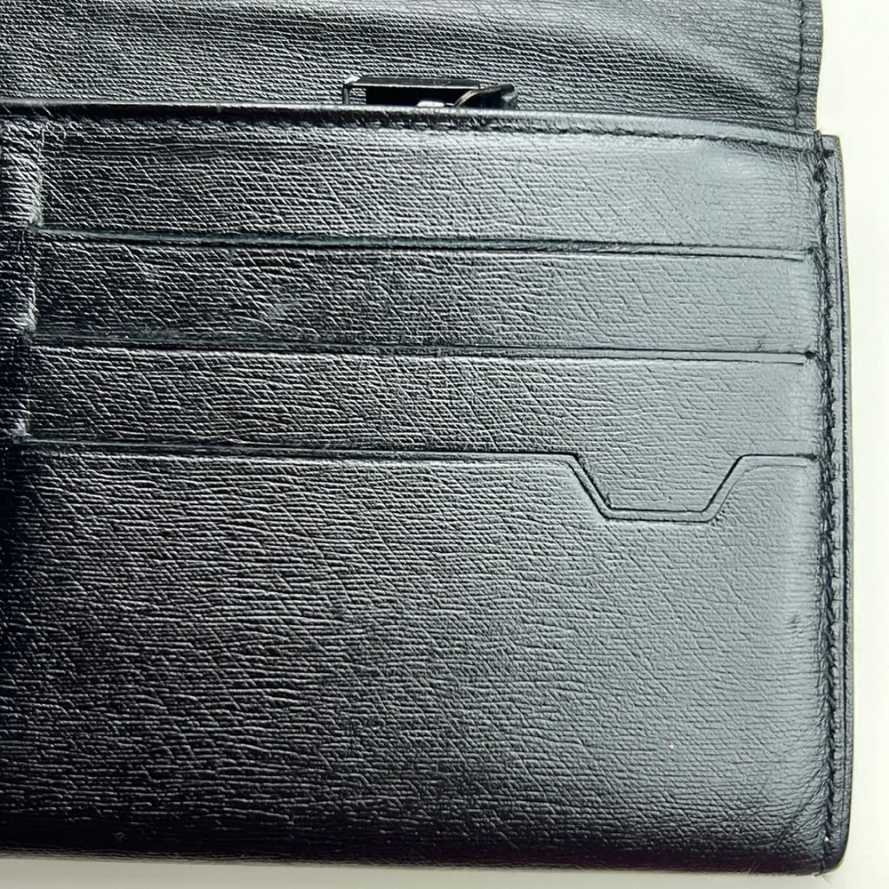 Auth. Dunhill Black Leather Long Bifold Wallet Minimalist style Card holder men